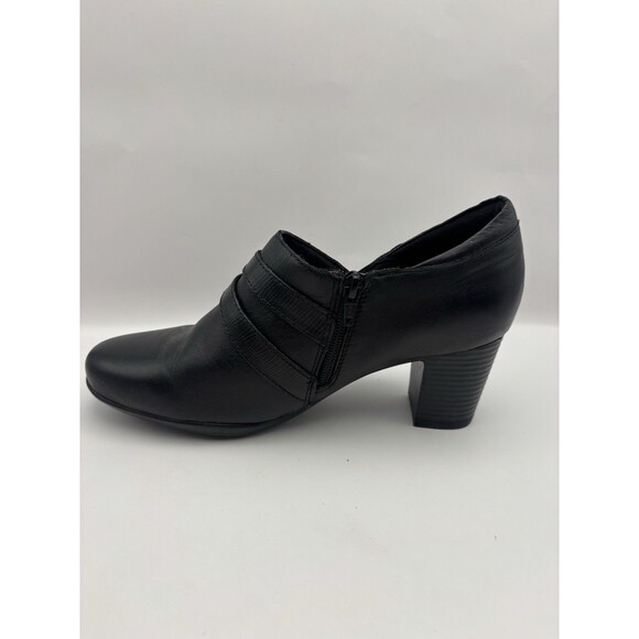 Clarks Black Leather Heeled Zipper Ankle Booties Women Size 9 Wide - Picture 5 of 9